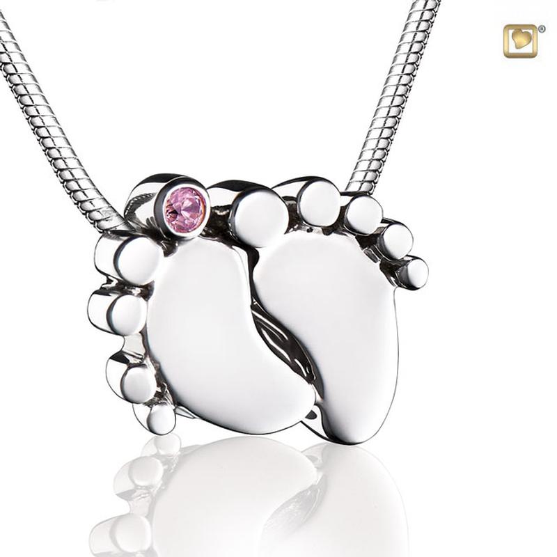 Sterling Silver Footprints Pendant (Pink) (END OF LINE)