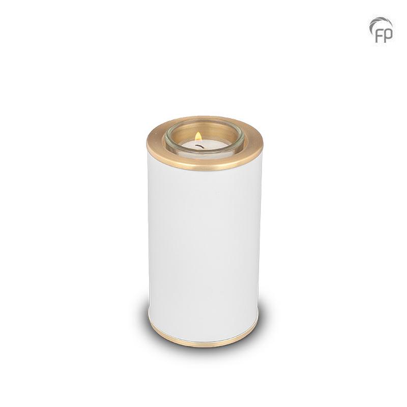 Metal Candle Holder (White with Gold Trim) - Keepsake (END OF LINE)