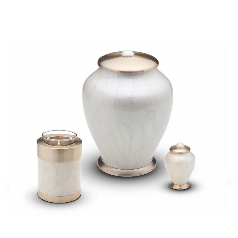 Metal Candle Holder (White with Gold Trim) - Keepsake (END OF LINE)