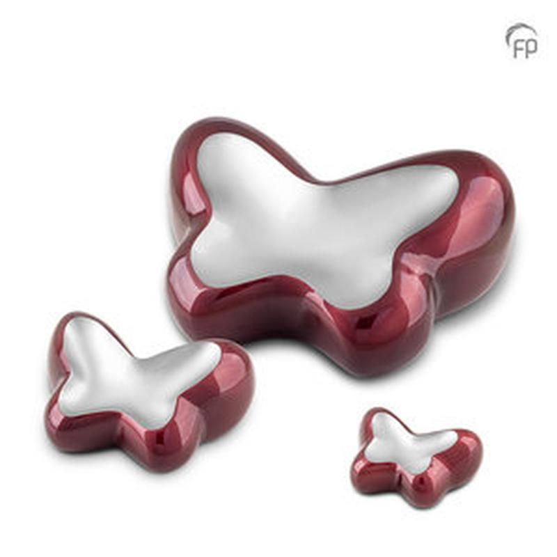Metal Butterfly Urn (Red / Silver) - Keepsake (END OF LINE)