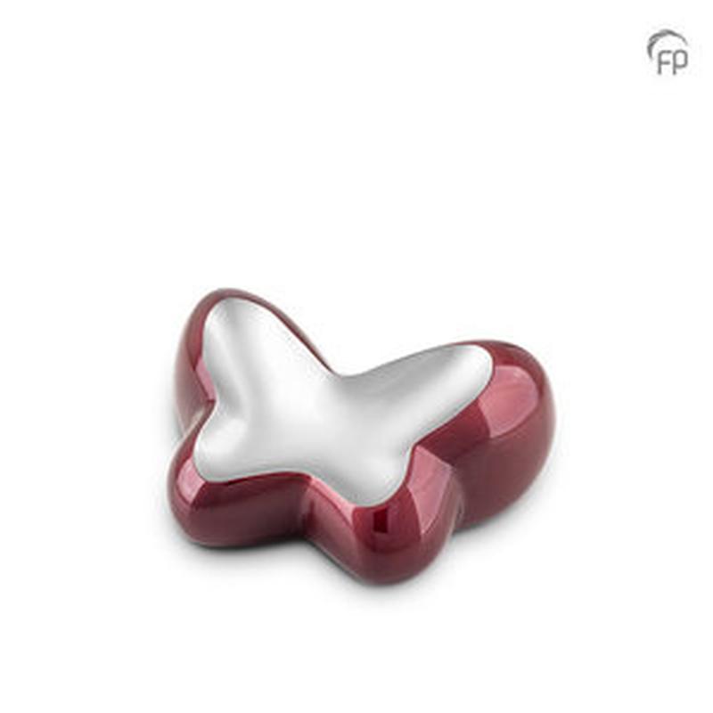 Metal Butterfly Urn (Red / Silver) - Small (END OF LINE)