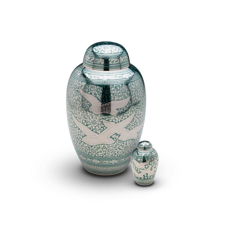  Brass Birds Urn (Green) - Keepsake