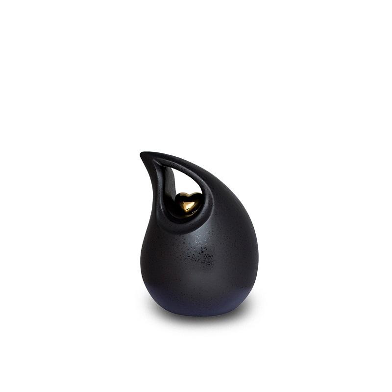 Ceramic Teardrop Urn (Black with Gold Heart) - Small