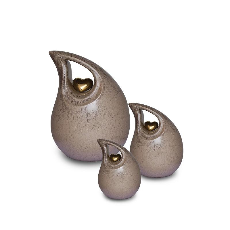 Ceramic Teardrop Urn (Neutral with Gold Heart) - Small