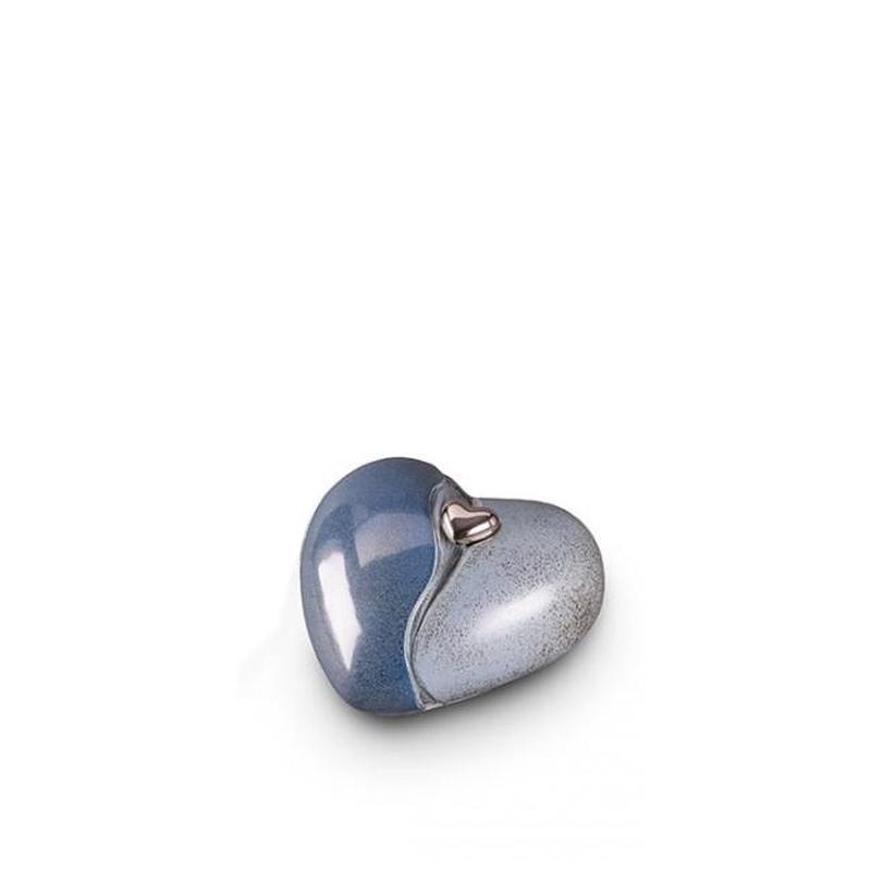 Ceramic Heart Urn (Blue with Silver Heart) - Small (END OF LINE)