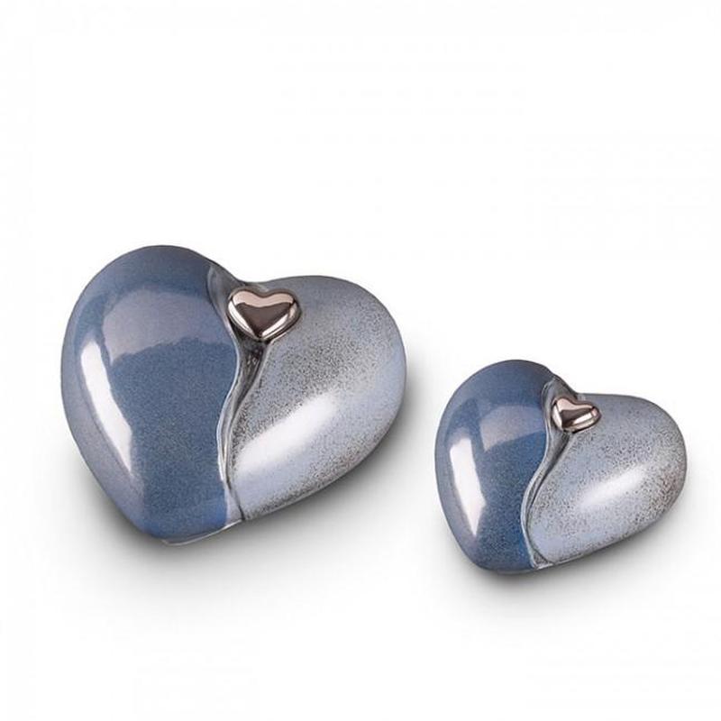 Ceramic Heart Urn (Blue with Silver Heart) - Small (END OF LINE)