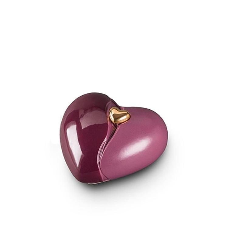 Ceramic Heart Urn (Maroon with Gold Heart) - Small (END OF LINE)