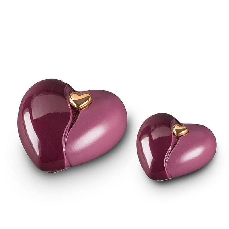 Ceramic Heart Urn (Maroon with Gold Heart) - Small (END OF LINE)