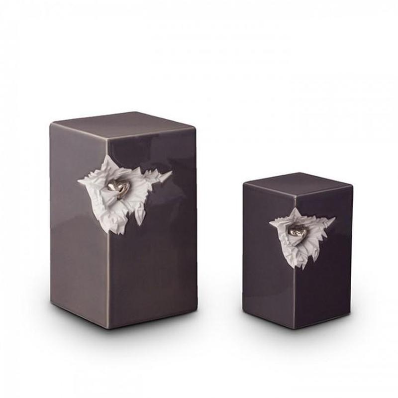 Ceramic Art Urn (Grey with Silver Heart) - Medium