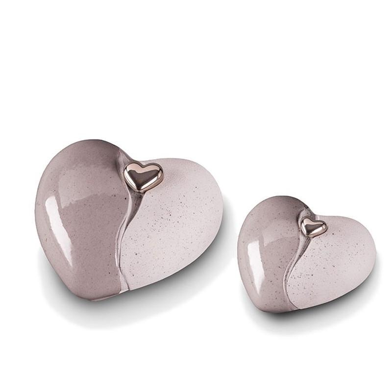 Ceramic Heart Urn (Grey with Silver Heart) - Small