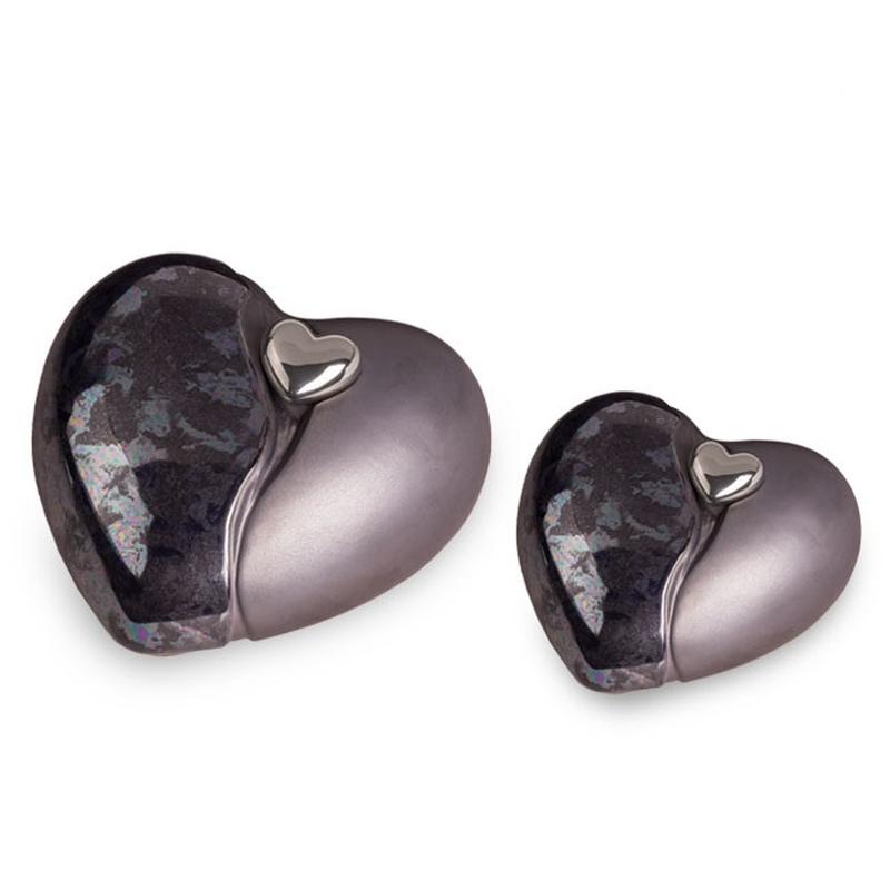 Ceramic Heart Urn (Graphite with Silver Heart) - Small
