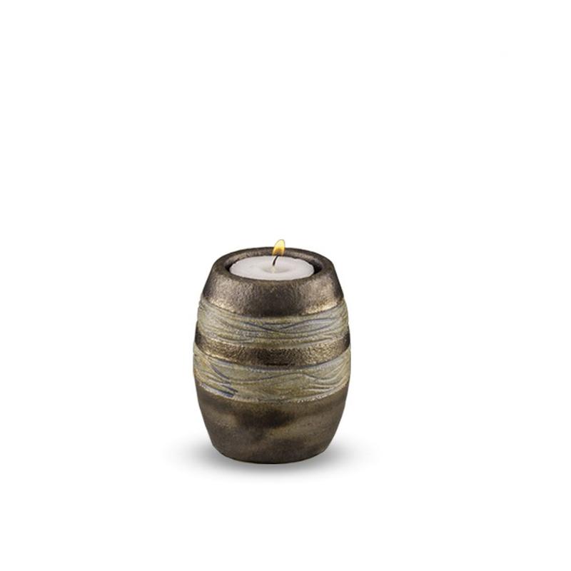 Ceramic Candle Holder (Brown with Textured Stripes) - Keepsake