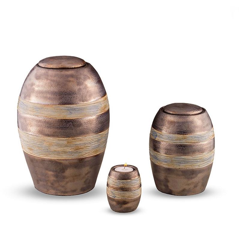 Ceramic Candle Holder (Brown with Textured Stripes) - Keepsake