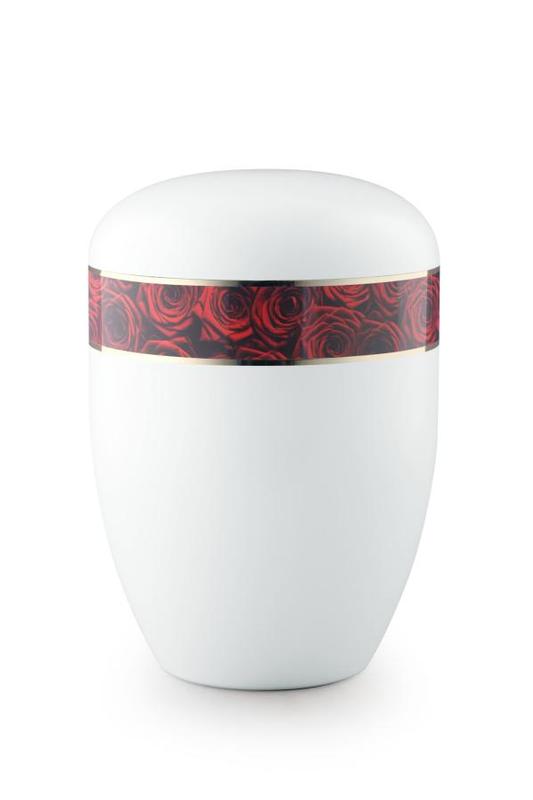 Arboform Red Roses Border Urn (White) - XL Adult