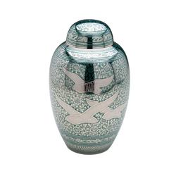 Brass Birds Urn (Green) - Adult