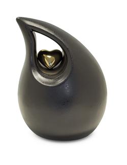 Ceramic Teardrop Urn (Black with Gold Heart) - Medium