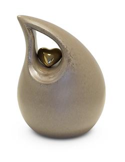 Ceramic Teardrop Urn (Neutral with Gold Heart) - Medium
