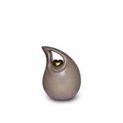 Ceramic Teardrop Urn (Neutral with Gold Heart) - Small
