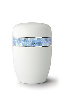 Steel Blue Flowers Border Urn (White) - XL Adult