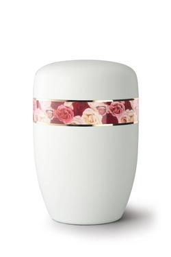Steel Pink Roses Border Urn (White) - XL Adult