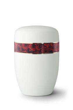 Steel Red Roses Border Urn (White) - XL Adult
