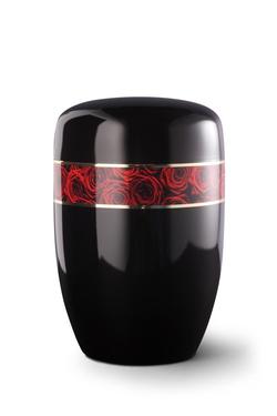 Steel Red Roses Border Urn (Black) - XL Adult