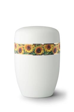 Steel Sunflowers Border Urn (White) - XL Adult